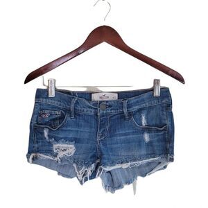 Hollister Womens Shorts Blue 3 Jean Booty Shorts  Distressed Raw Hem XS